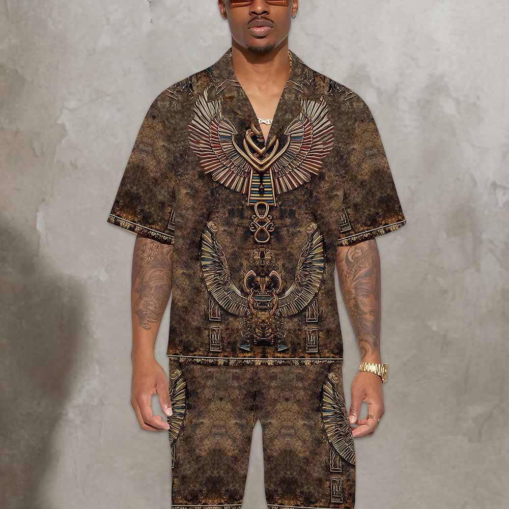 Relief-Style Egyptian Ba Bird Vintage Elastic Waistband Shorts