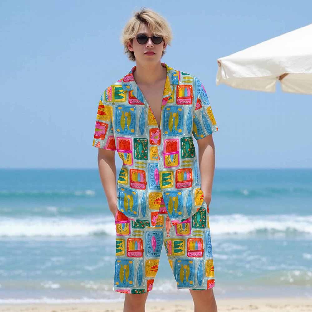 Hawaiian Retro Fish Pattern Camp Collar Short Sleeve Shirt