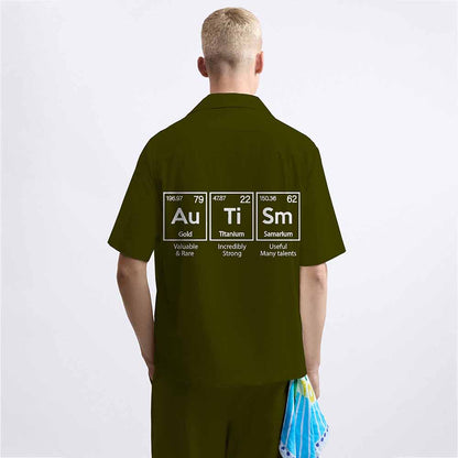 Autism Awareness Elements Periodic Camp Collar Short-Sleeved Shirt