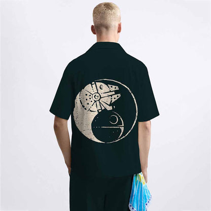 Simple Black Casual Camp Collar Short-Sleeved Shirt
