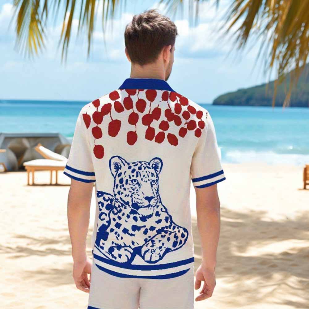 Blue Leopard Elastic Waistband Summer Casual Shorts