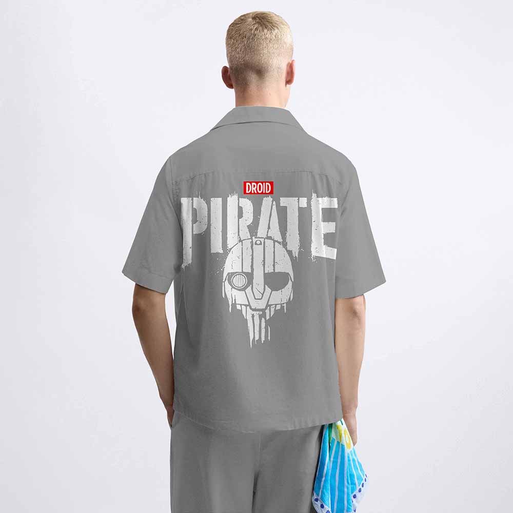 PIRATE Print Grey Elastic Band Casual Shorts