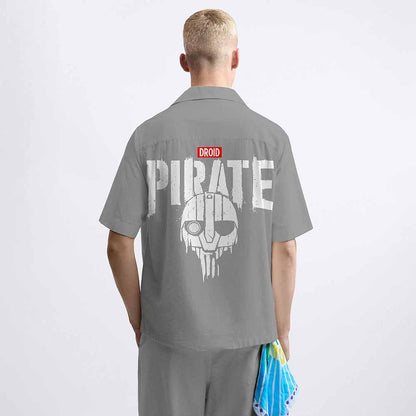 PIRATE Print Grey Elastic Band Casual Shorts