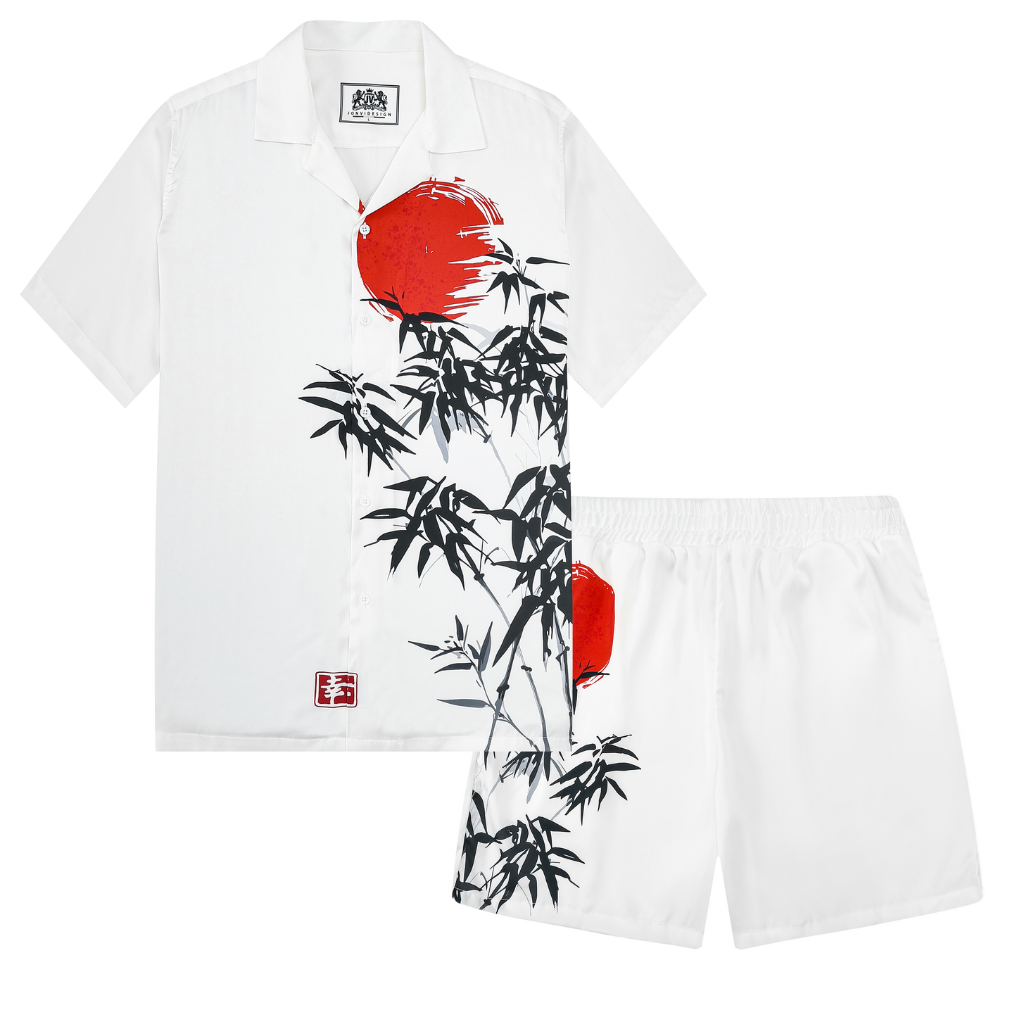 Sun Bamboo Combination Print Camp Collar Short Sleeve Shirt