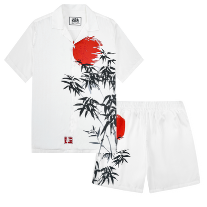 Sun Bamboo Combination Print Camp Collar Short Sleeve Shirt