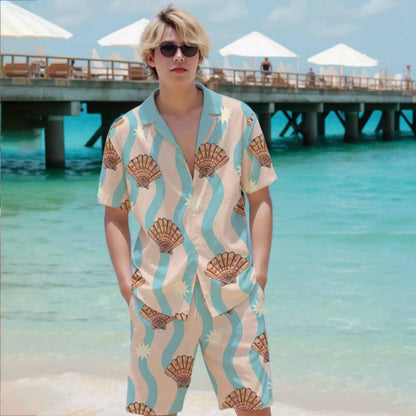 Beach Shell Print Elastic Waistband Summer Casual Shorts