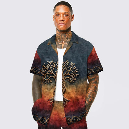 Men's Celtic Knot Tree Of Life Gradient Vintage Elastic Waist Shorts
