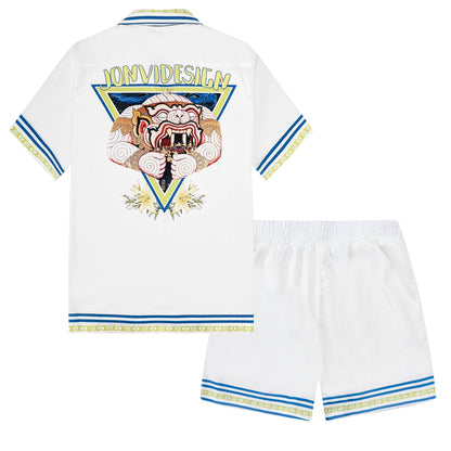 Grand Palace Pattern Silk Fiber Waistband Shorts