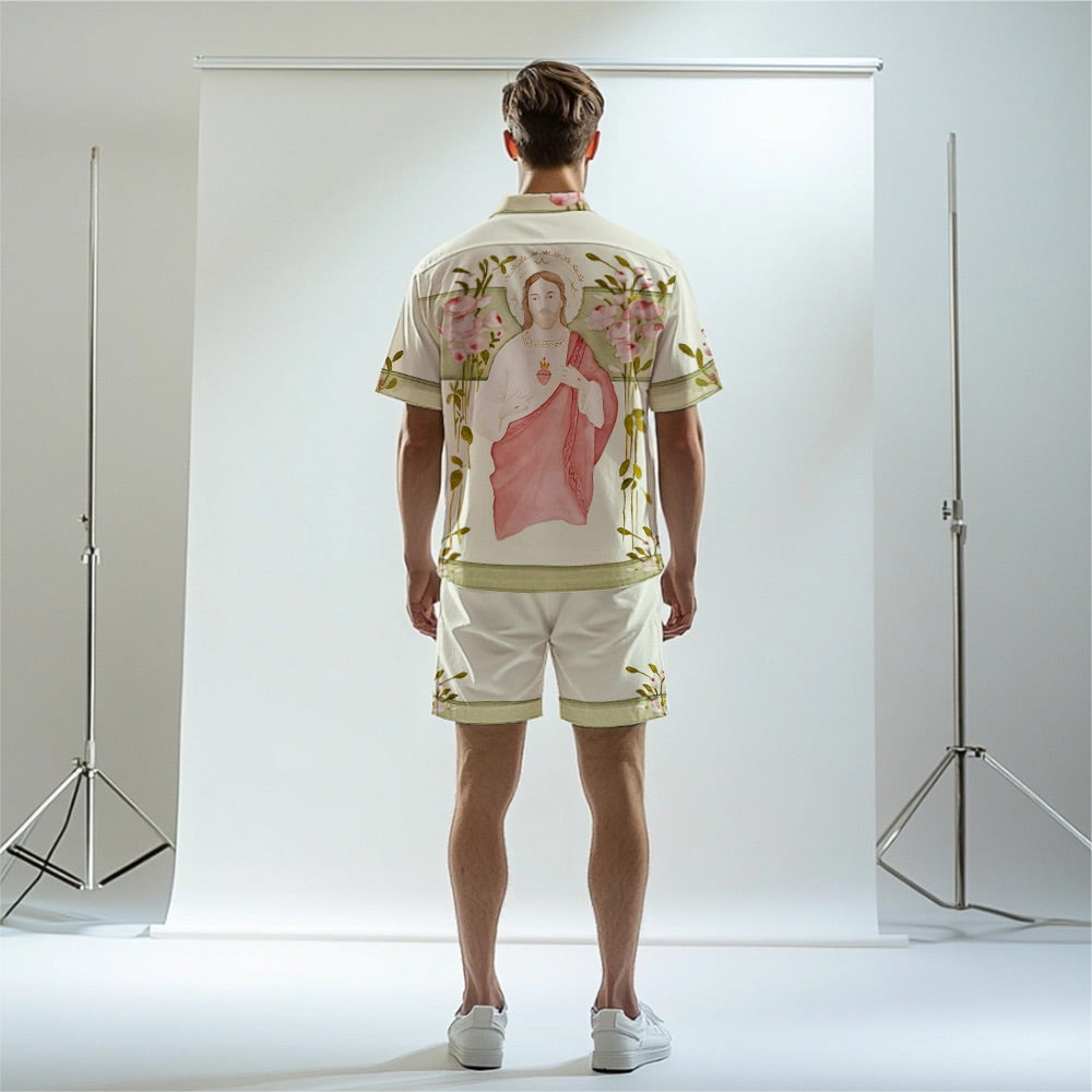 Jesus Portrait Print Elastic Waistband Summer Casual Shorts