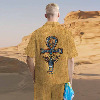 Men's Egyptian Ankh Pattern Casual Short-Sleeved Shirt