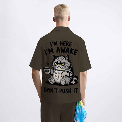 Funny Cat And Coffee Im Here Im Awake  Print Elastic Band Casual Shorts