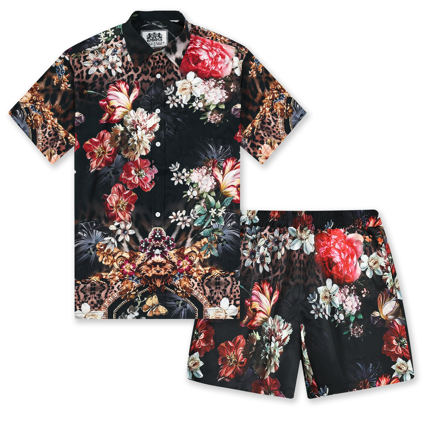 Leopard Floral Pattern Printed Waistband Shorts