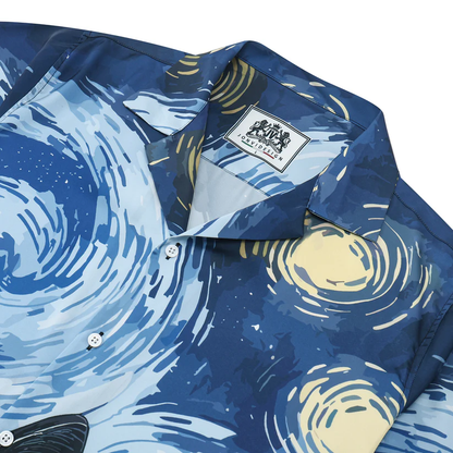 Cat Print Camp Collar Short Sleeve Shirt Abstract Art Style