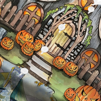 Halloween Pumpkin House Camp Collar Short Sleeve Shirt