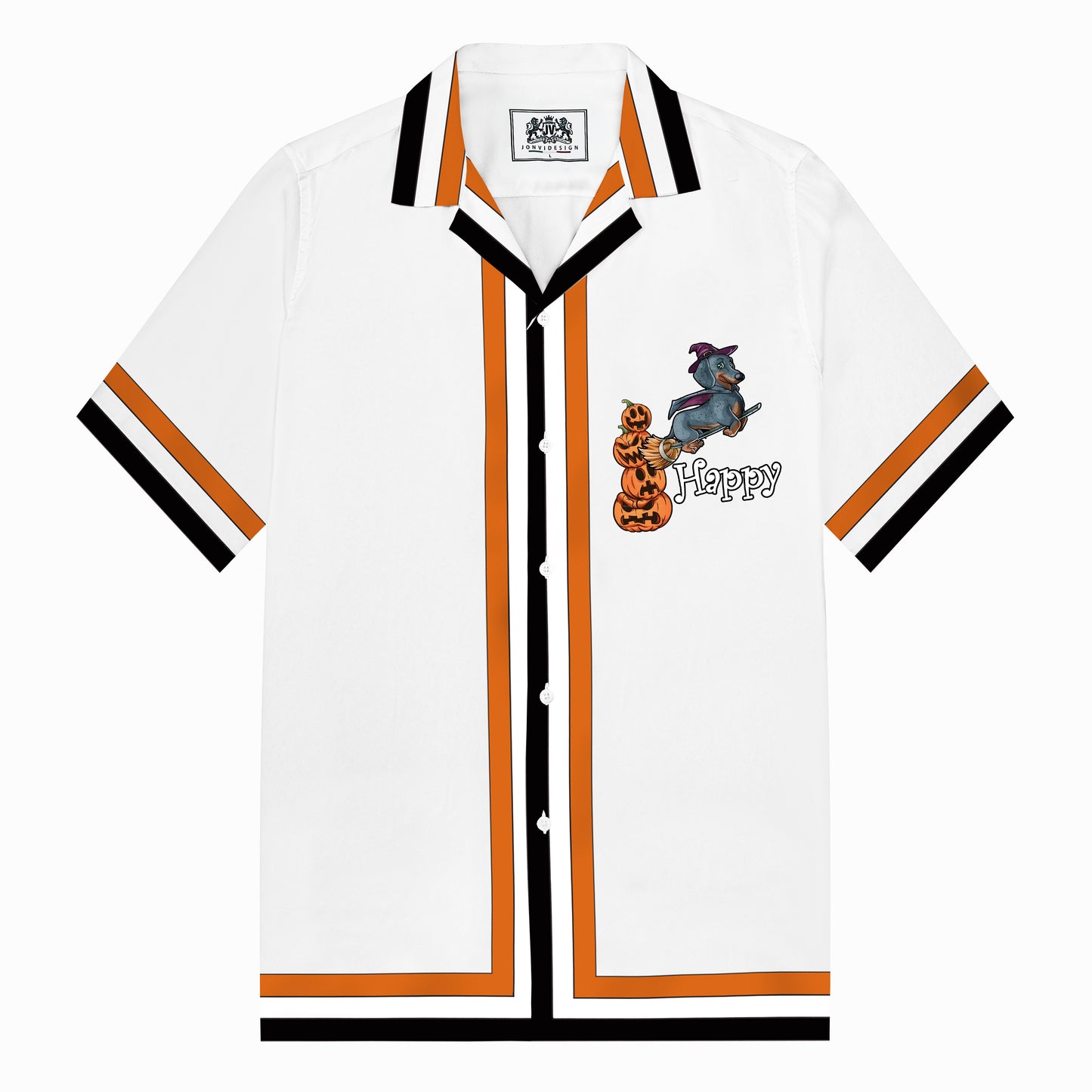 Cute Dachshund Print Halloween Camp Collar Short Sleeve Shirt