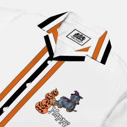 Cute Dachshund Print Halloween Camp Collar Short Sleeve Shirt