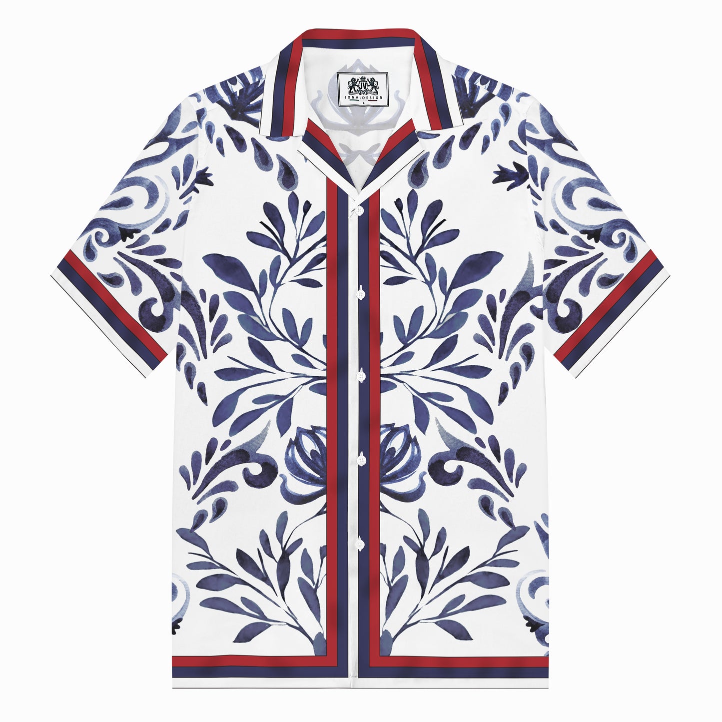 Virgin Mary Print Camp Collar Short Sleeve Shirt
