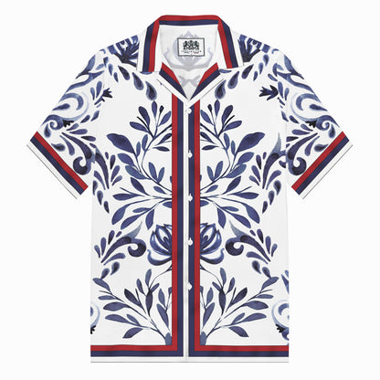 Virgin Mary Print Camp Collar Short Sleeve Shirt