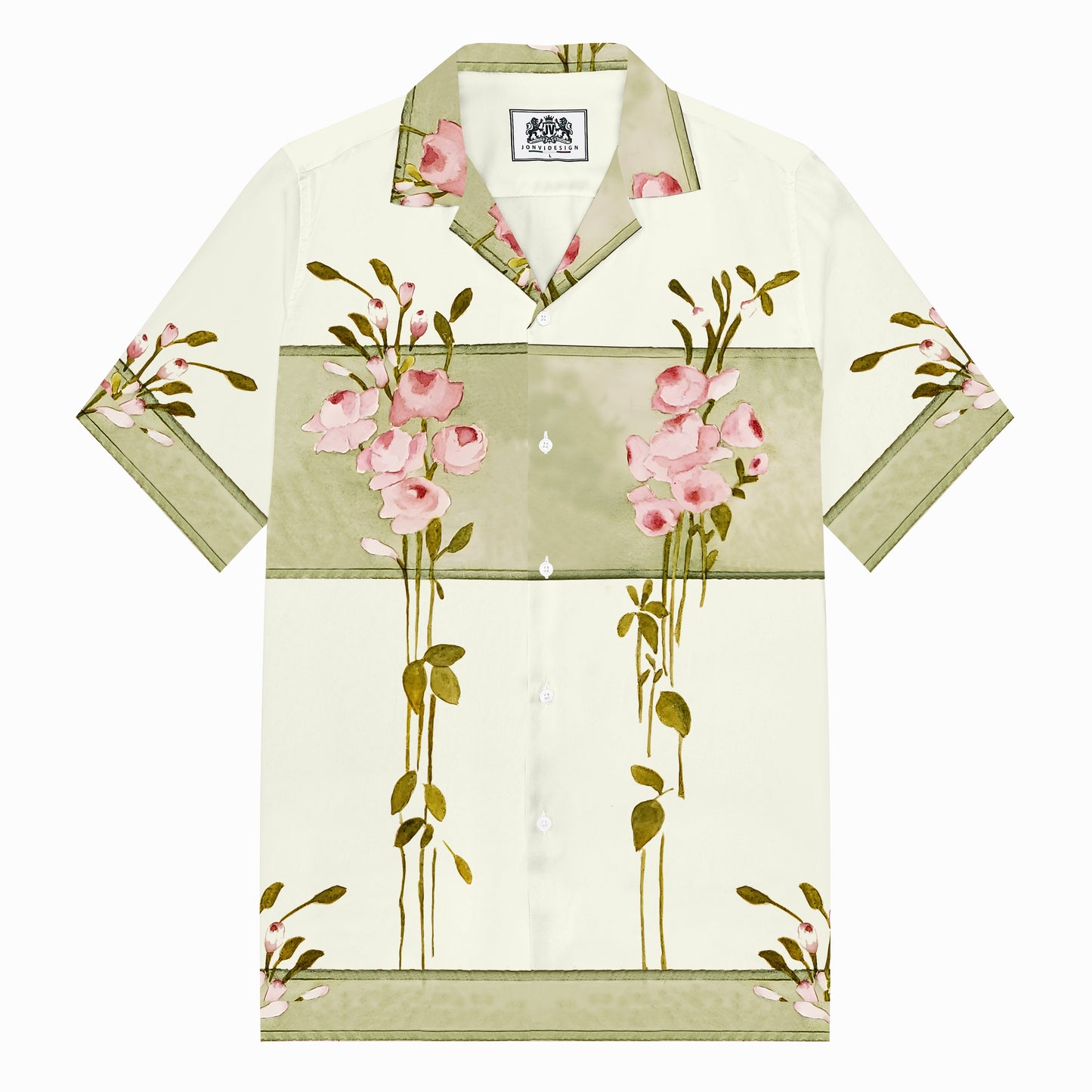 Jesus Portrait Print Camp Collar Short Sleeve Shirt