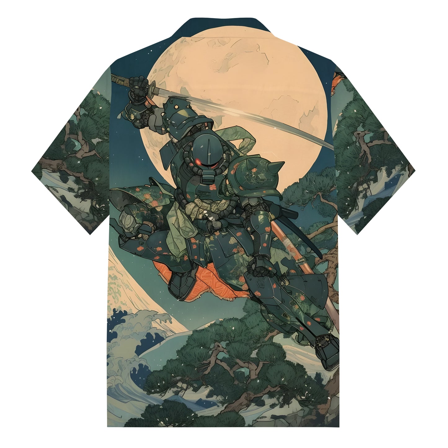 Mobile Suit Gundam Print Camp Collar Short Sleeve Shirt