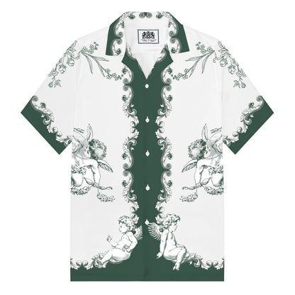 Cupid Little Angel Print Camp Collar Short Sleeve Shirt
