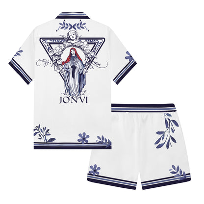 Maria Print Elastic Waistband Summer Casual Shorts