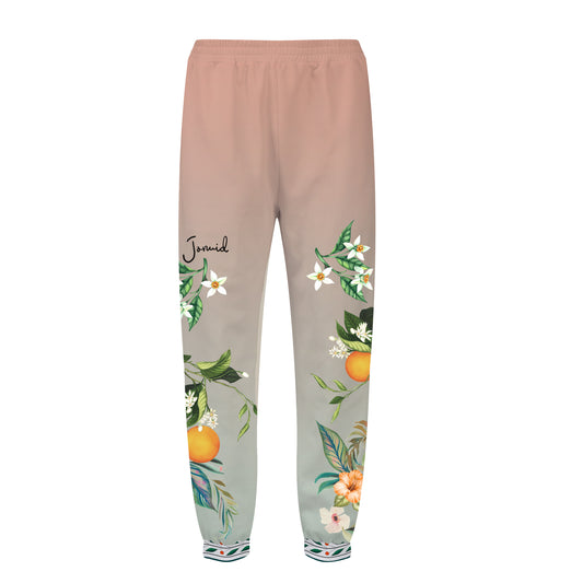 Orange Floral Pattern Elastic Waist Sports Sweatshirt Pants