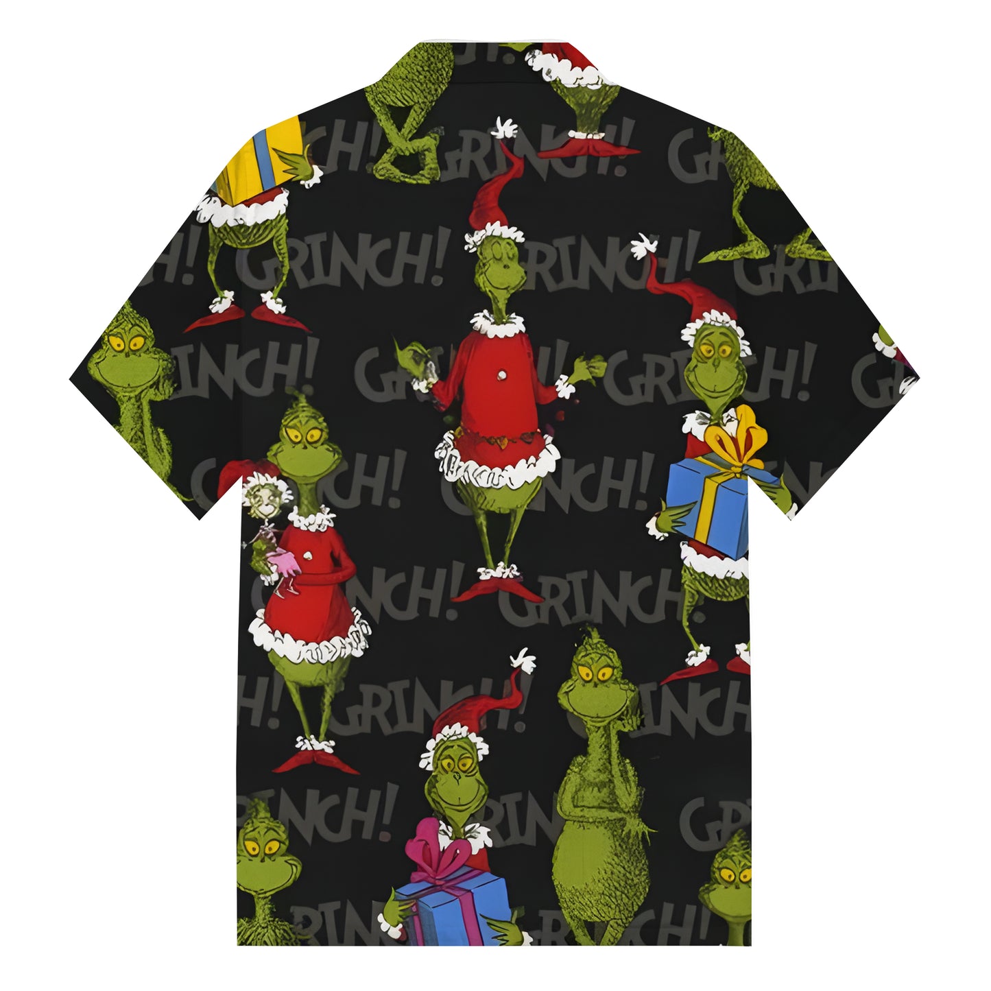 Green Monster Christmas Dress Up Gift Giving Camp Collar Short Sleeve Shirt