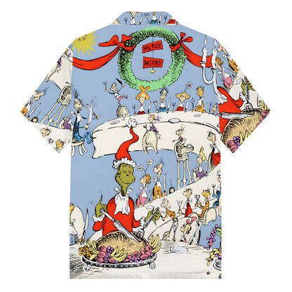 Christmas Party Print Camp Collar Short Sleeve Shirt