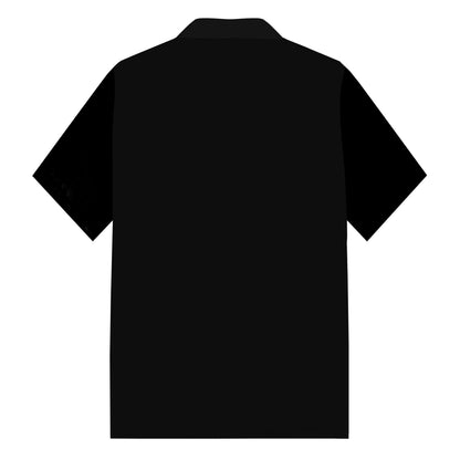 Men's Black Crown Print Camp Collar Short Sleeve Shirt