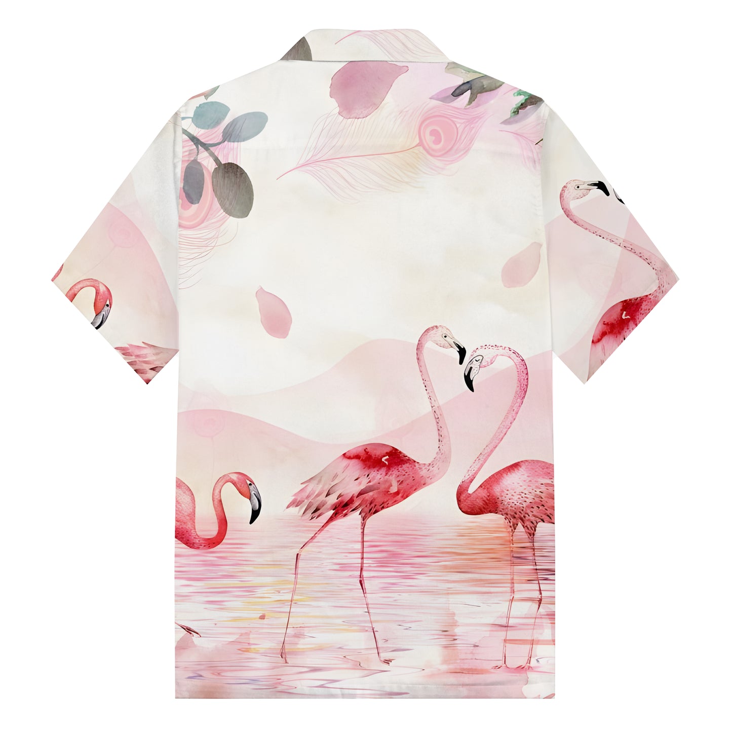 Pink Flamingo Print Camp Collar Short Sleeve Shirt