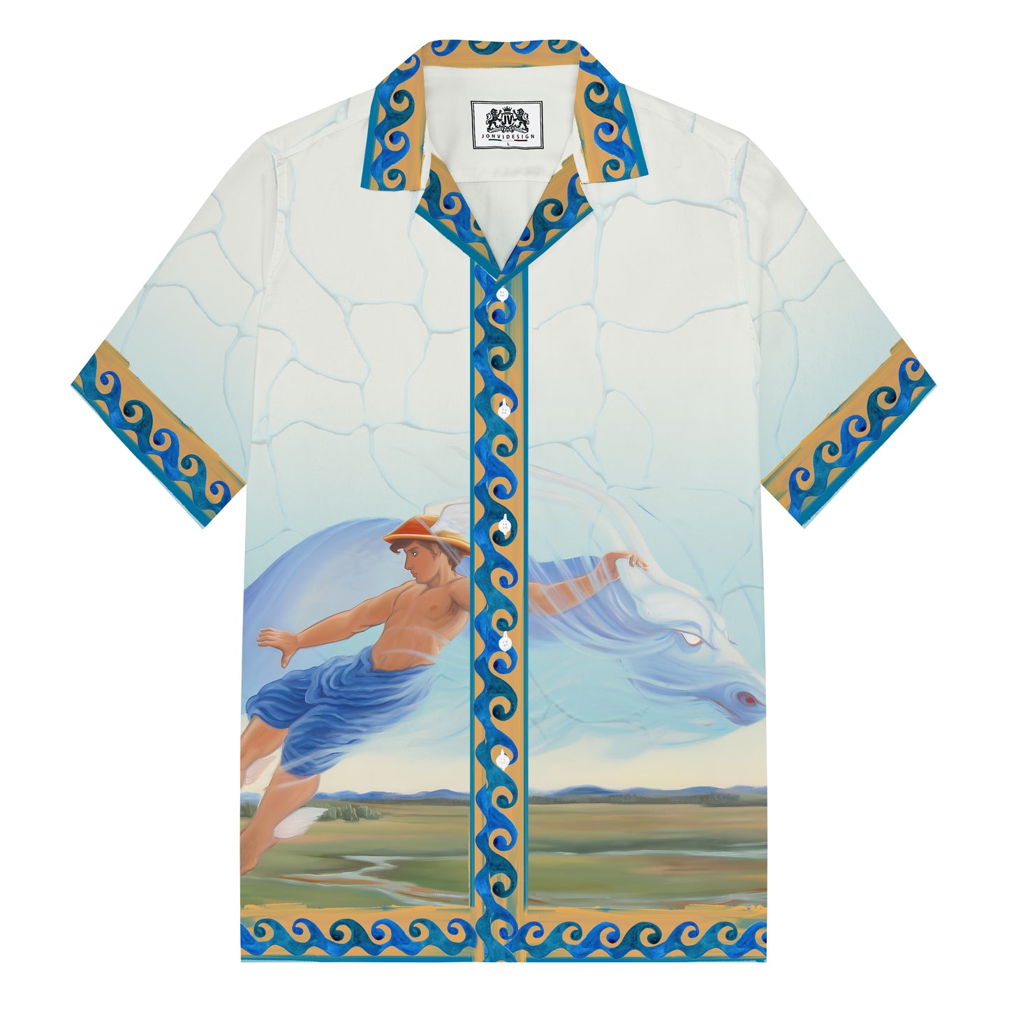 Greek Mythology Pattern Camp Collar Short Sleeve Shirt