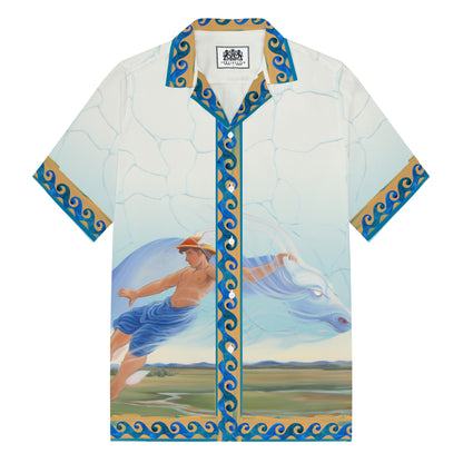 Greek Mythology Pattern Camp Collar Short Sleeve Shirt