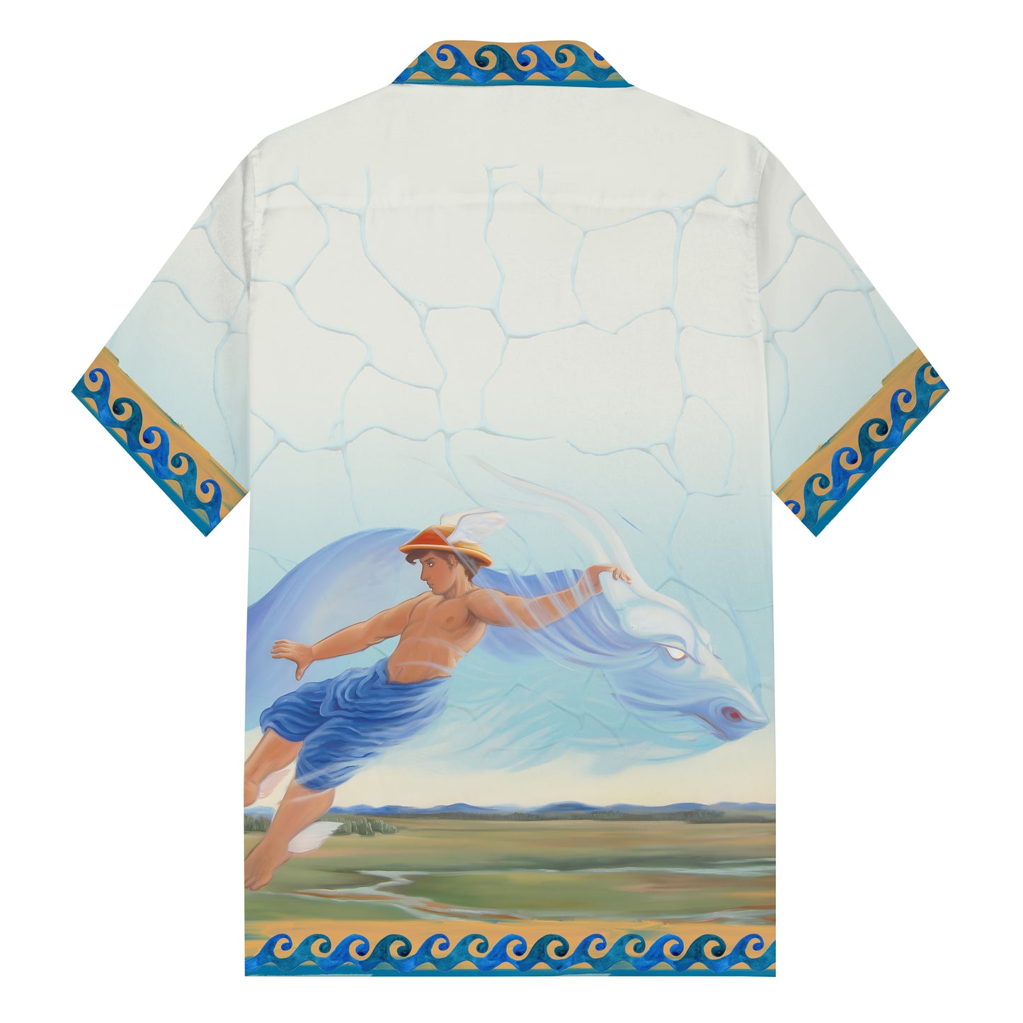 Greek Mythology Pattern Camp Collar Short Sleeve Shirt