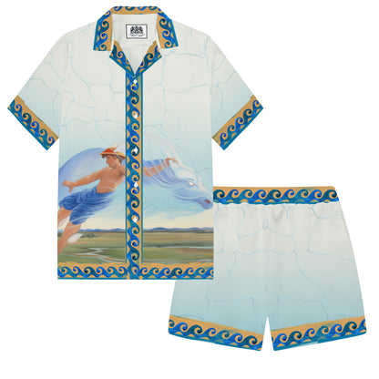 Greek Mythology Pattern Camp Collar Short Sleeve Shirt