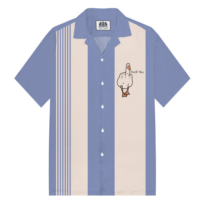 Blue Funny Duck Middle Finger Graphic Camp Collar Short Sleeve Shirt