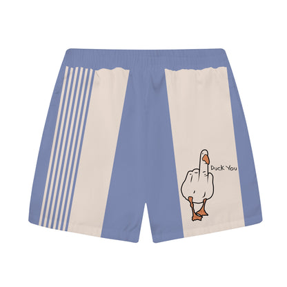 Blue Funny Duck Middle Finger Graphic Elastic Waistband Summer Casual Shorts