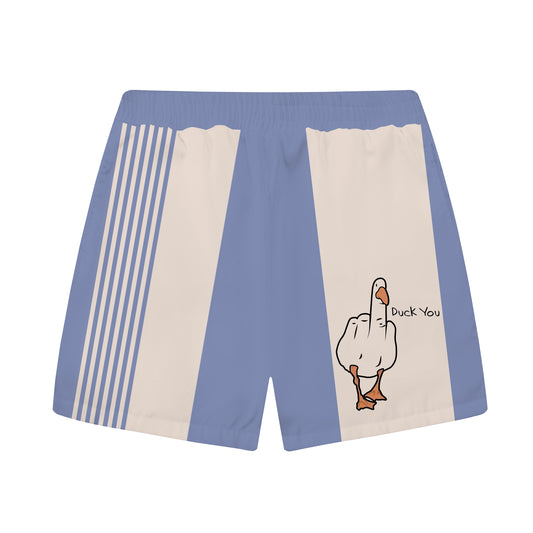 Blue Funny Duck Middle Finger Graphic Elastic Waistband Summer Casual Shorts