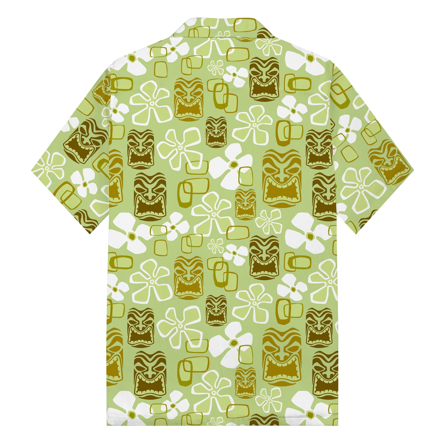 Vintage Holiday Tiki Art Green Men's Hawaiian Camp Collar Short Sleeve Shirt