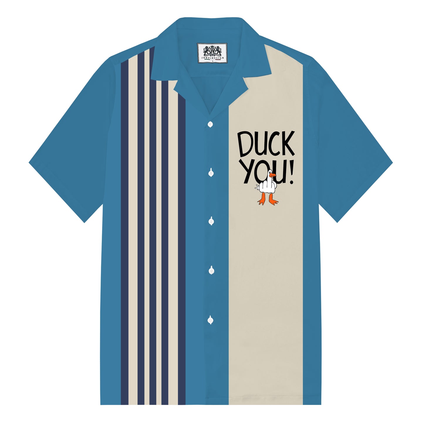 Blue Funny Duck DUCK YOU Camp Collar Short Sleeve Shirt
