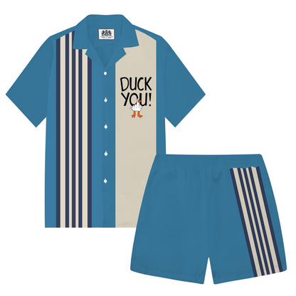 Blue Funny Duck DUCK YOU Camp Collar Short Sleeve Shirt