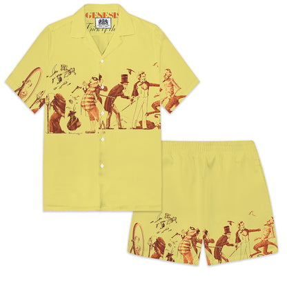 Drama Theme Print Camp Collar Short Sleeve Shirt