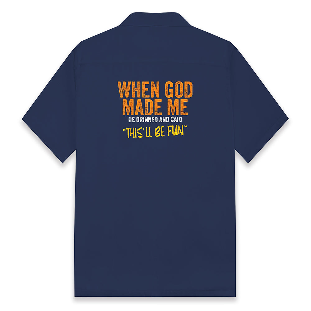 Men's Personalized Letter Print Camp Collar Short Sleeve Shirt