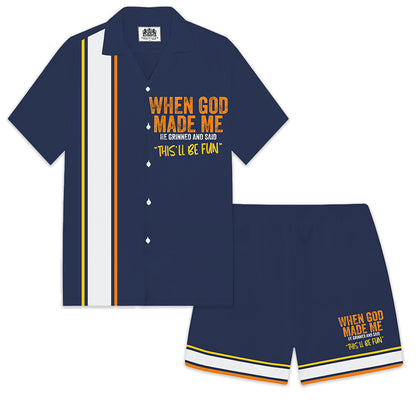 Men's Personalized Letter Print Camp Collar Short Sleeve Shirt
