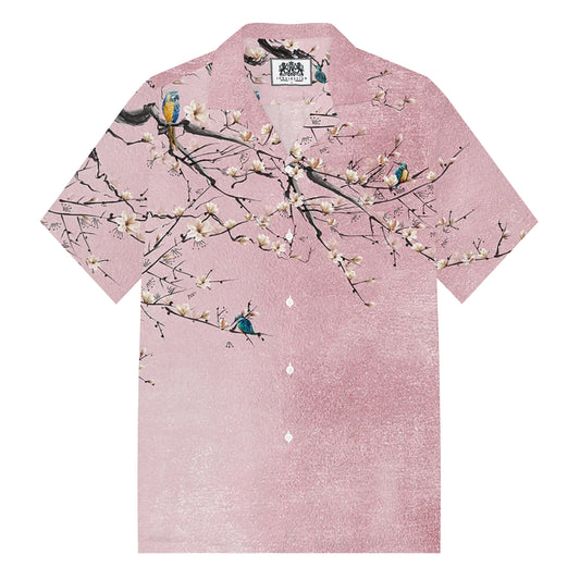 Flower Branch Pattern Camp Collar Short Sleeve Shirt