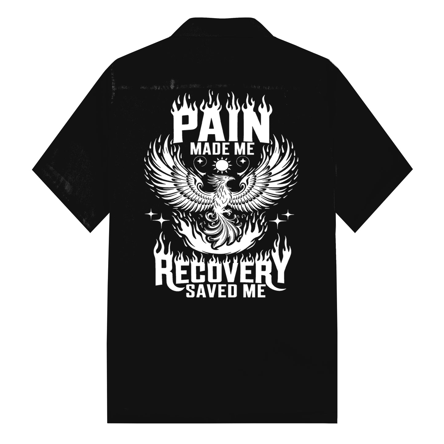 Black Personalized Letter Print Camp Collar Short Sleeve Shirt