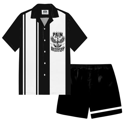 Black Personalized Letter Print Camp Collar Short Sleeve Shirt