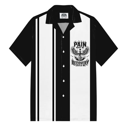 Black Personalized Letter Print Camp Collar Short Sleeve Shirt
