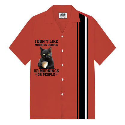 Love Cat Slogan Art Design Print Camp Collar Short Sleeve Shirt