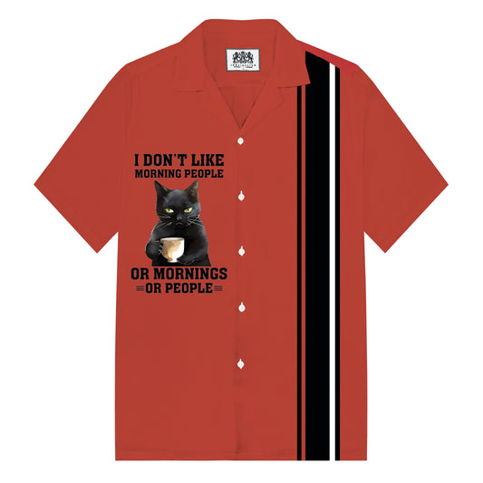 Love Cat Slogan Art Design Print Camp Collar Short Sleeve Shirt